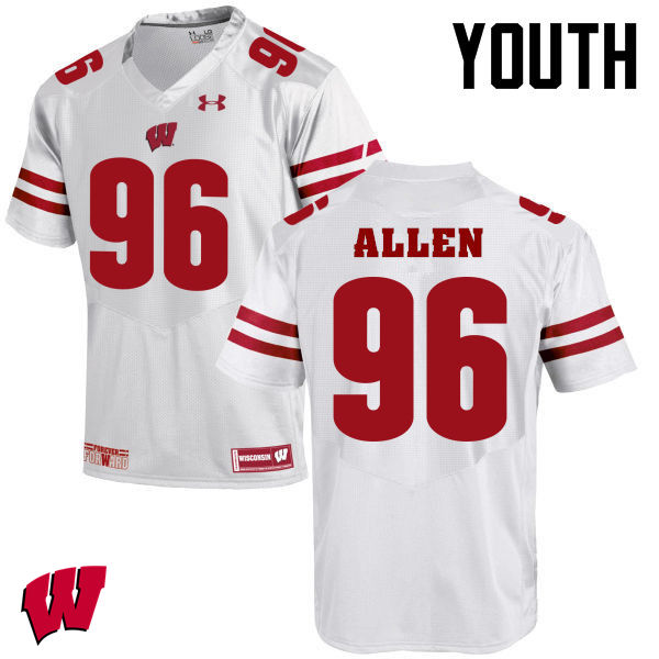 Wisconsin Badgers Youth #96 Beau Allen NCAA Under Armour Authentic White College Stitched Football Jersey TO40H62JF